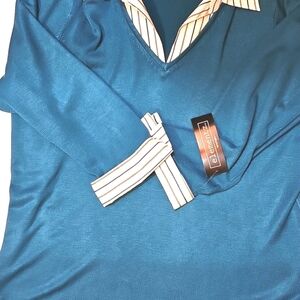 Elementz womens sweater 1X  green cuffed long sleeve boho business casual top